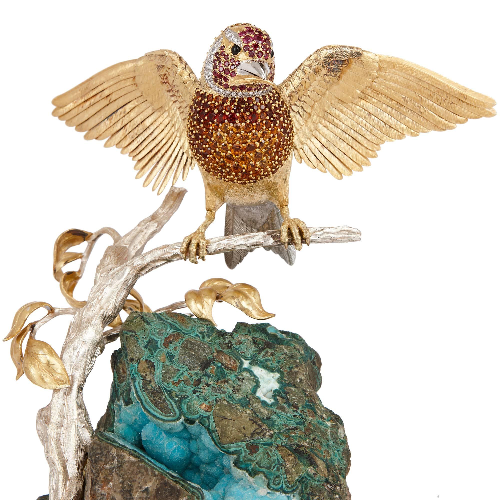 Or Asprey & Co Modèle d'oiseau en or massif et pierres précieuses