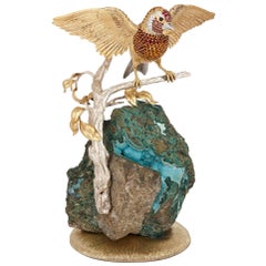 Vintage Asprey & Co Solid Gold and Gemstone Bird Model