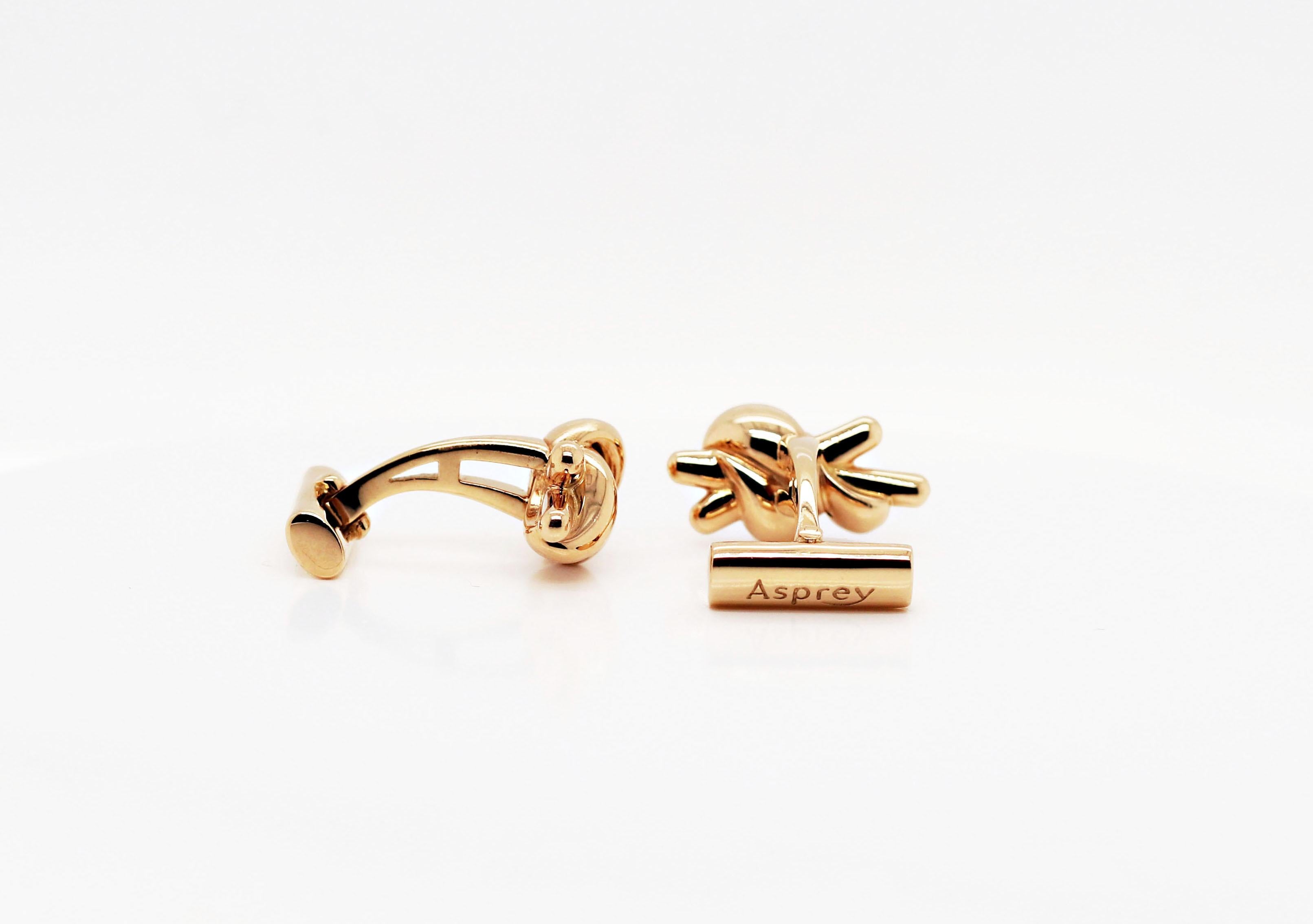 Asprey 18 Carat Yellow Gold Knot Bullet Back Cufflinks, Made in Italy In Excellent Condition In London, GB