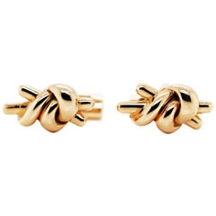 Vintage Asprey 18 Carat Yellow Gold Knot Bullet Back Cufflinks, Made in Italy