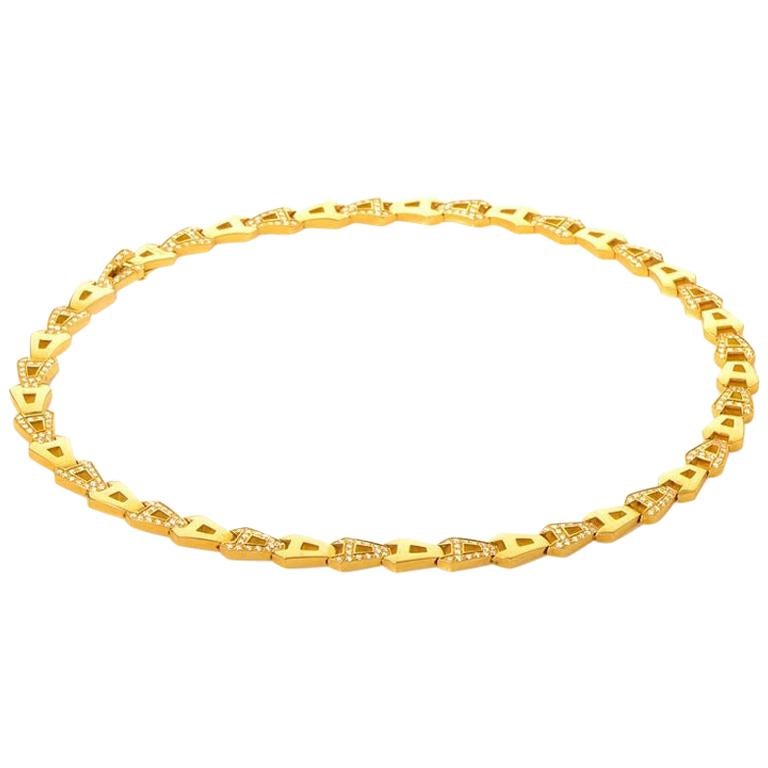 Asprey 18 Karat Yellow Gold and Diamond Chain Link Necklace