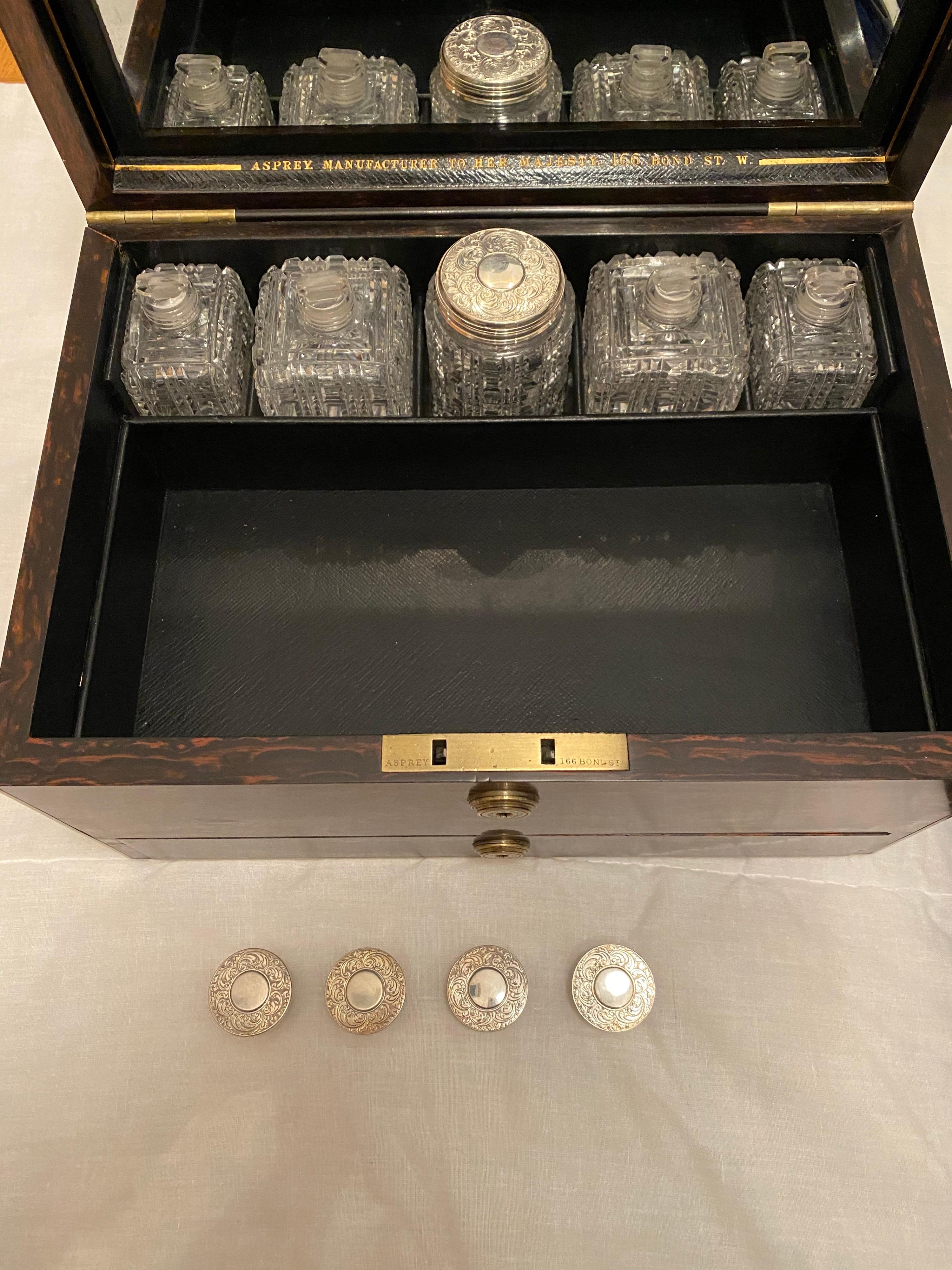 Asprey 1862 Silver, Calamander and Mahogany Jewelry Dressing Vanity Box Case 9