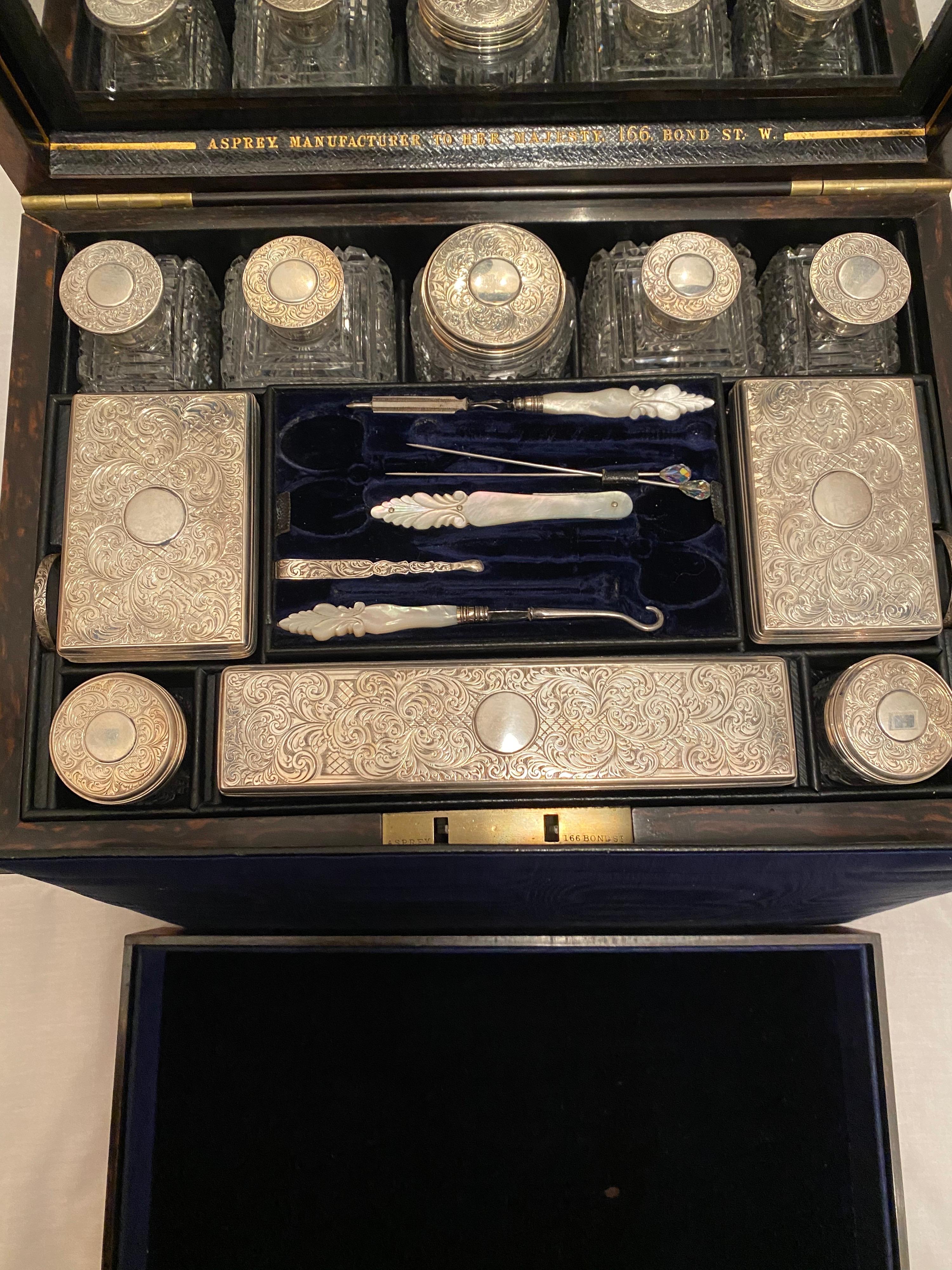 Asprey 1862 Silver, Calamander and Mahogany Jewelry Dressing Vanity Box Case 12
