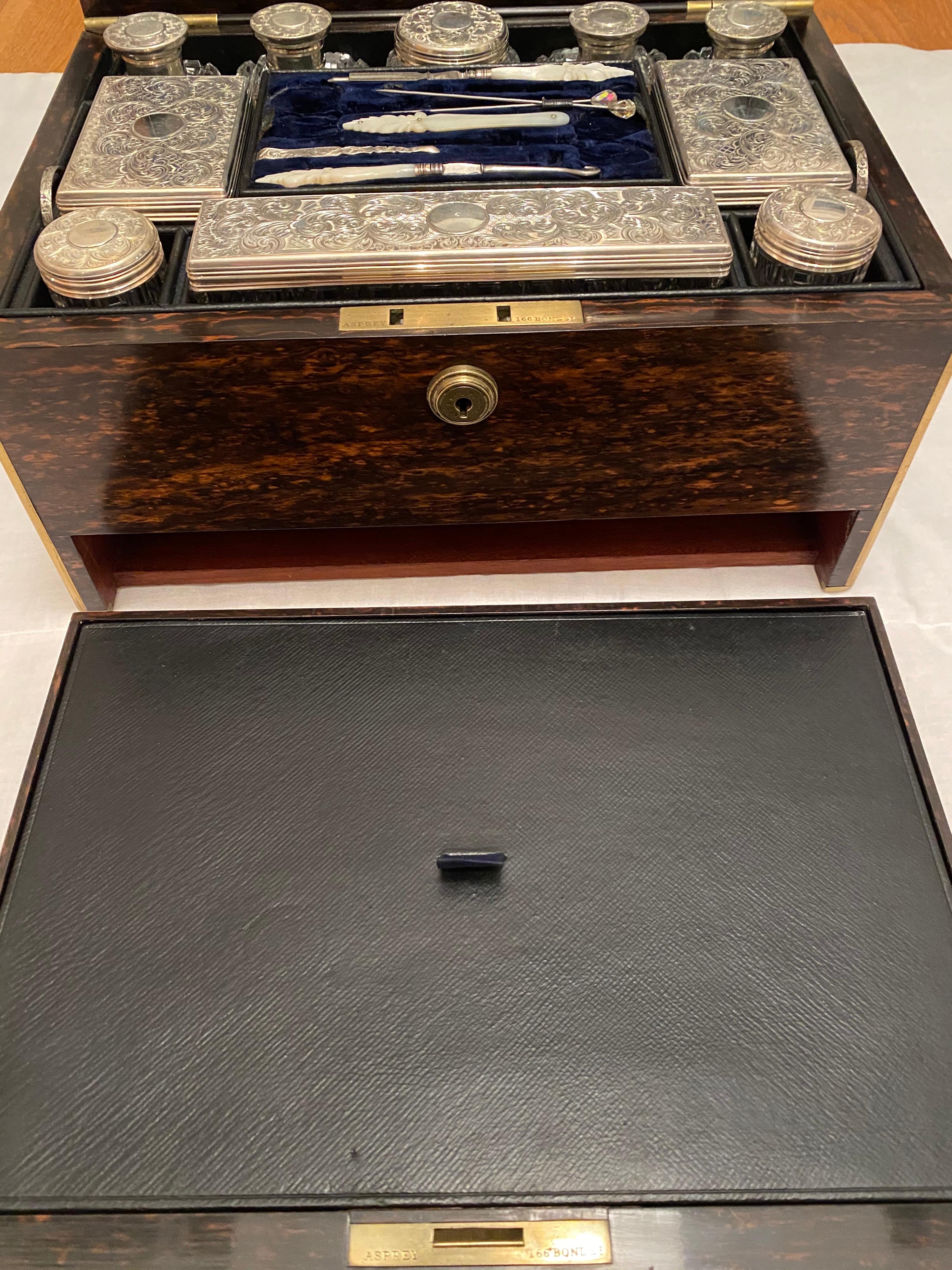 Asprey 1862 Silver, Calamander and Mahogany Jewelry Dressing Vanity Box Case 13