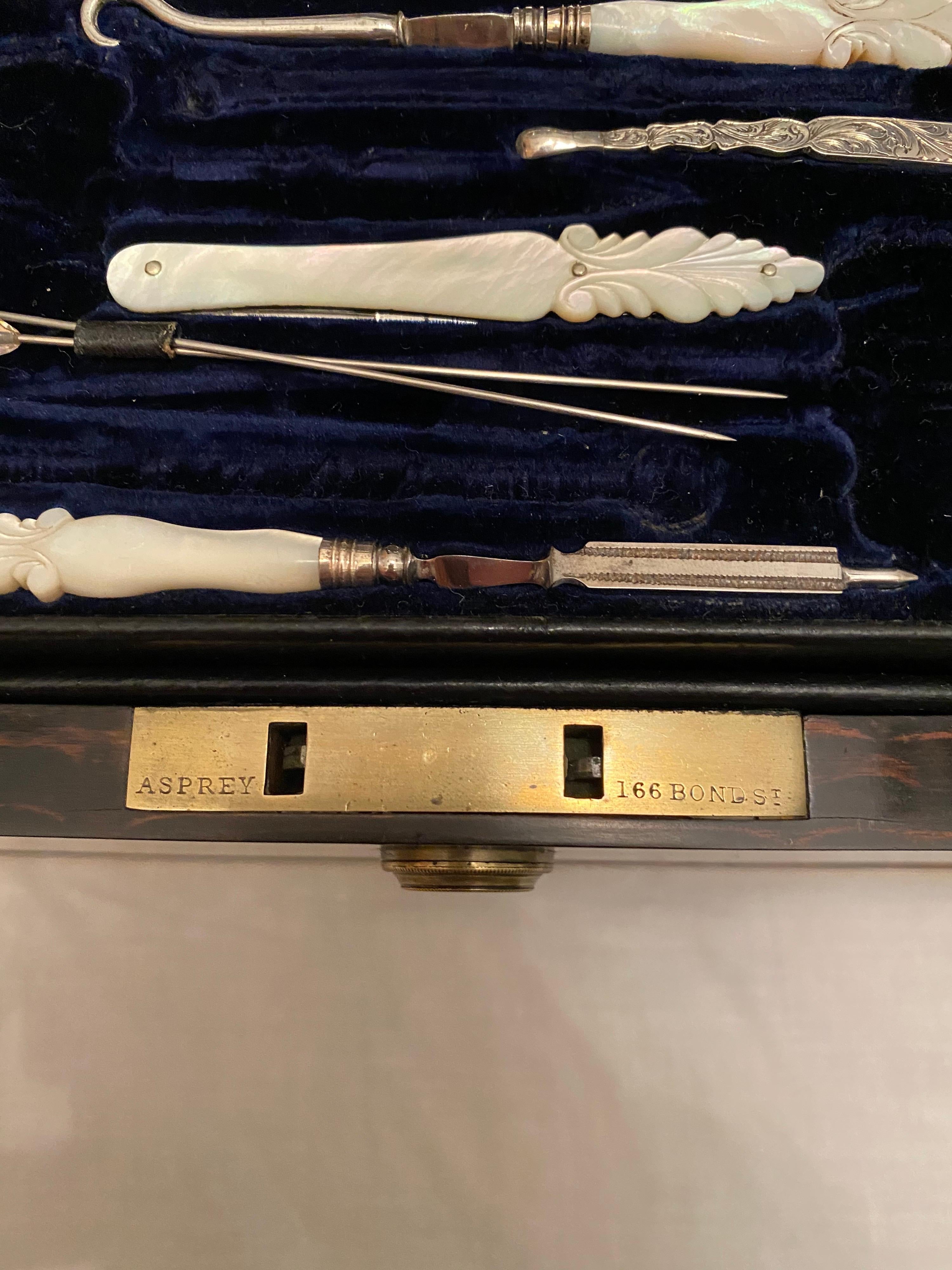Asprey 1862 Silver, Calamander and Mahogany Jewelry Dressing Vanity Box Case 1