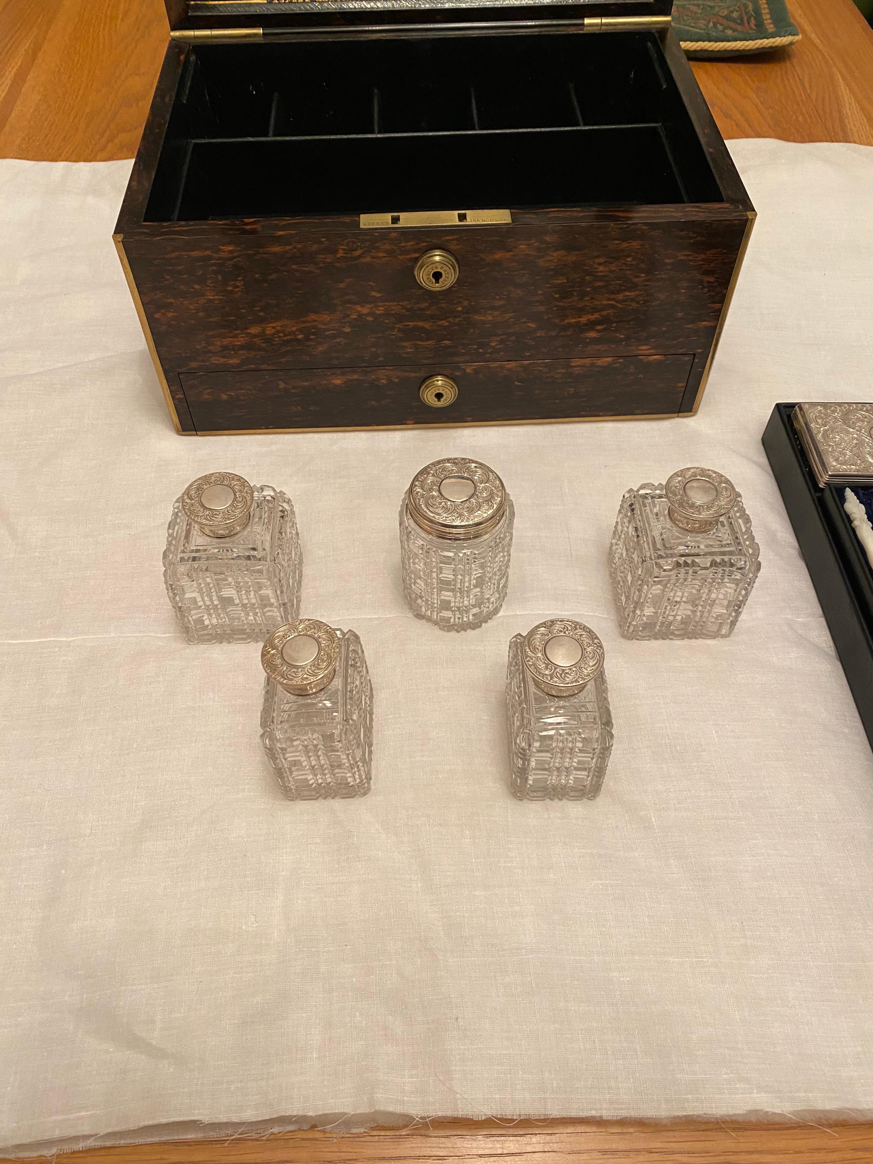 Asprey 1862 Silver, Calamander and Mahogany Jewelry Dressing Vanity Box Case 2