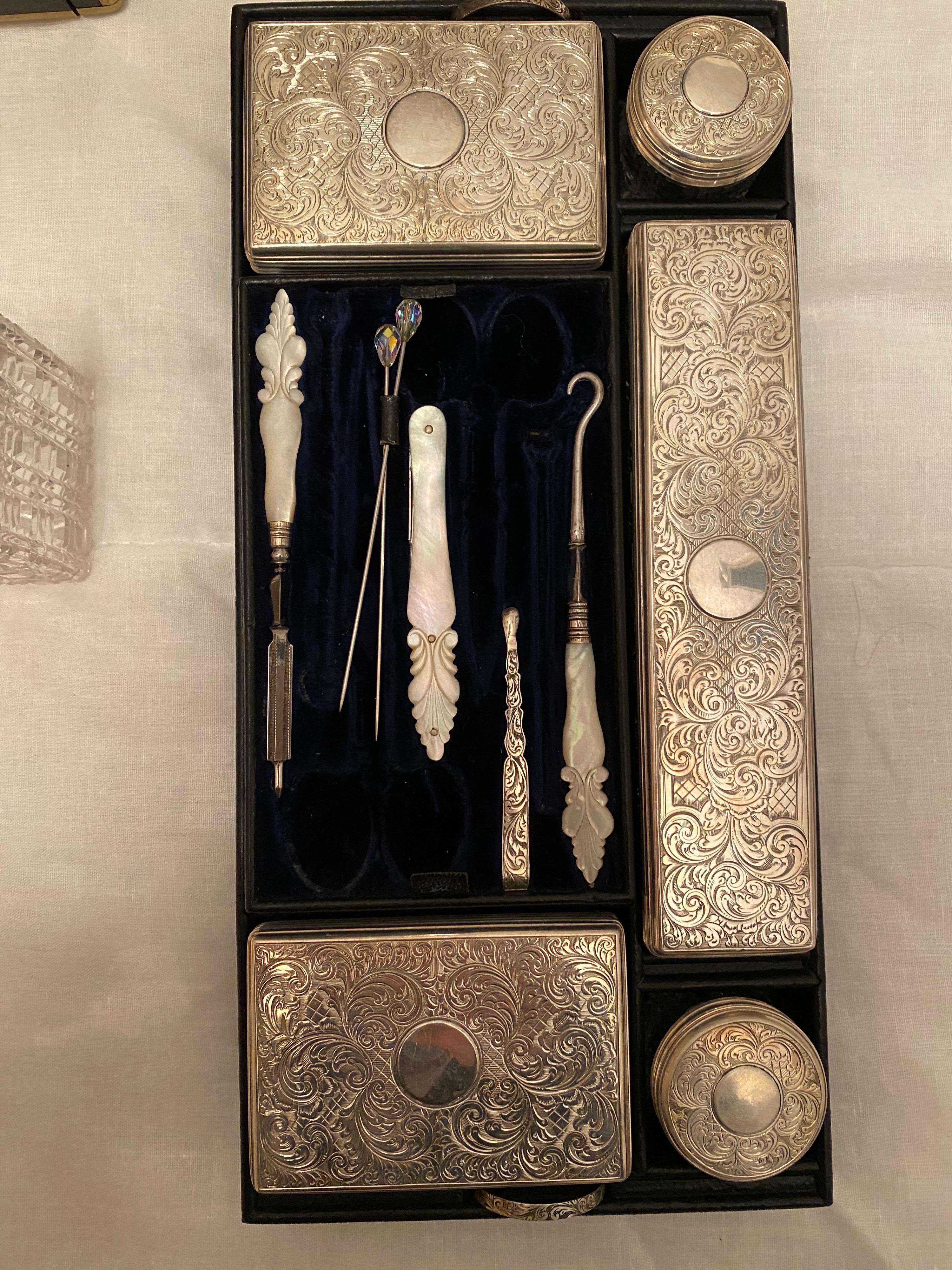 Asprey 1862 Silver, Calamander and Mahogany Jewelry Dressing Vanity Box Case 4