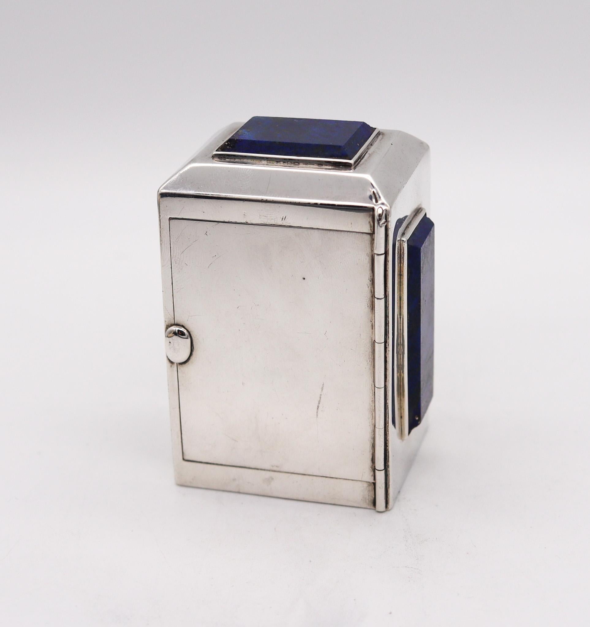 Arts and Crafts Horloge de bureau de Londres Asprey 1895 en argent sterling 925 avec lapis-lazuli en vente