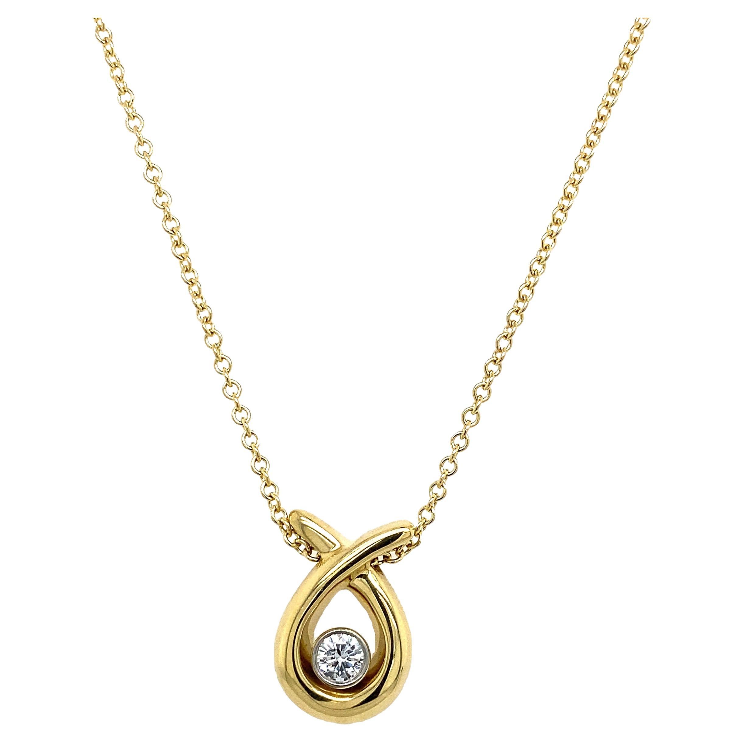 Asprey 18ct Yellow Gold Necklace Set With 1 Round Brilliant Cut Diamond, 0.30ct For Sale