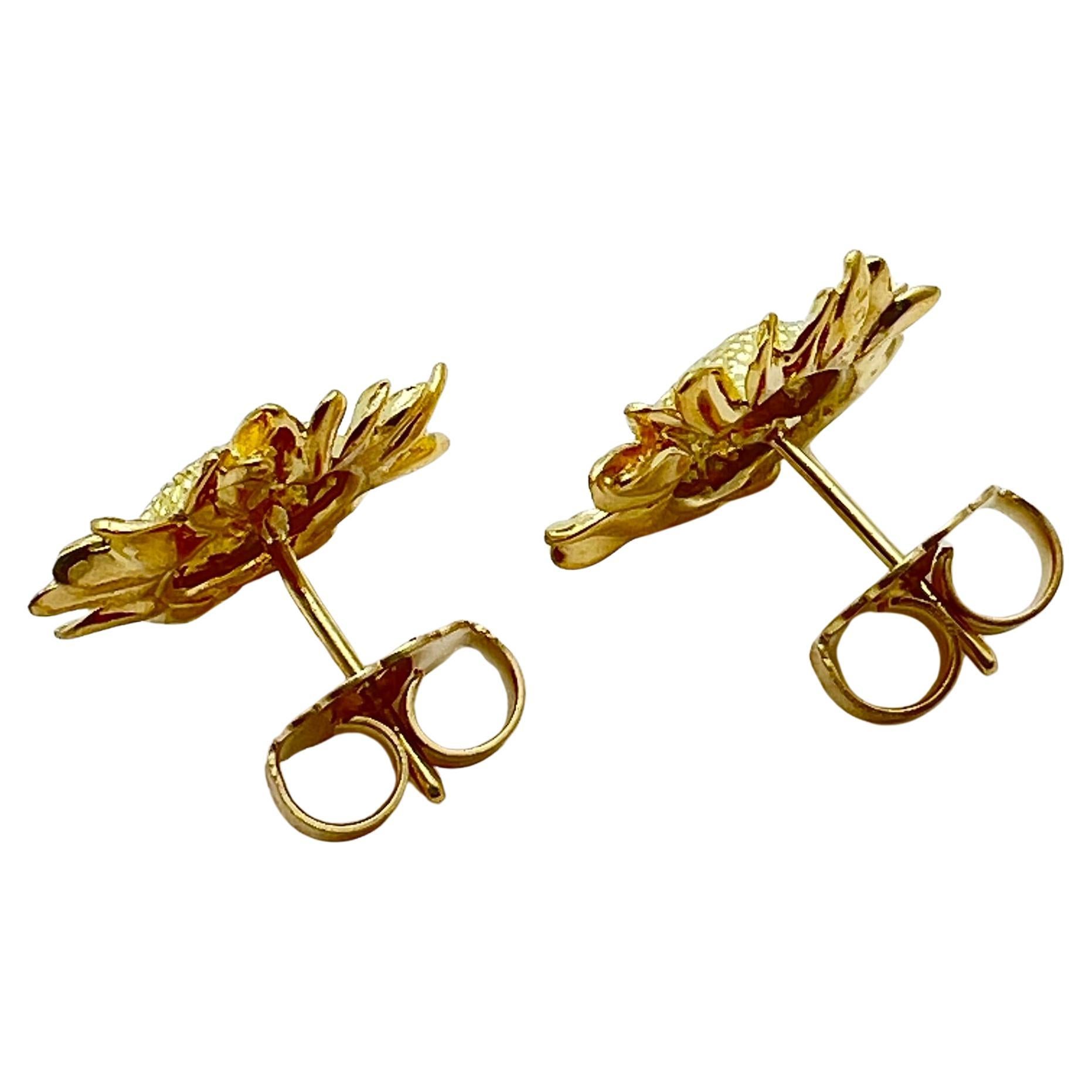 Boucles d'oreilles tournesol en or 18k d'Asprey Excellent état - En vente à Palm Beach, FL
