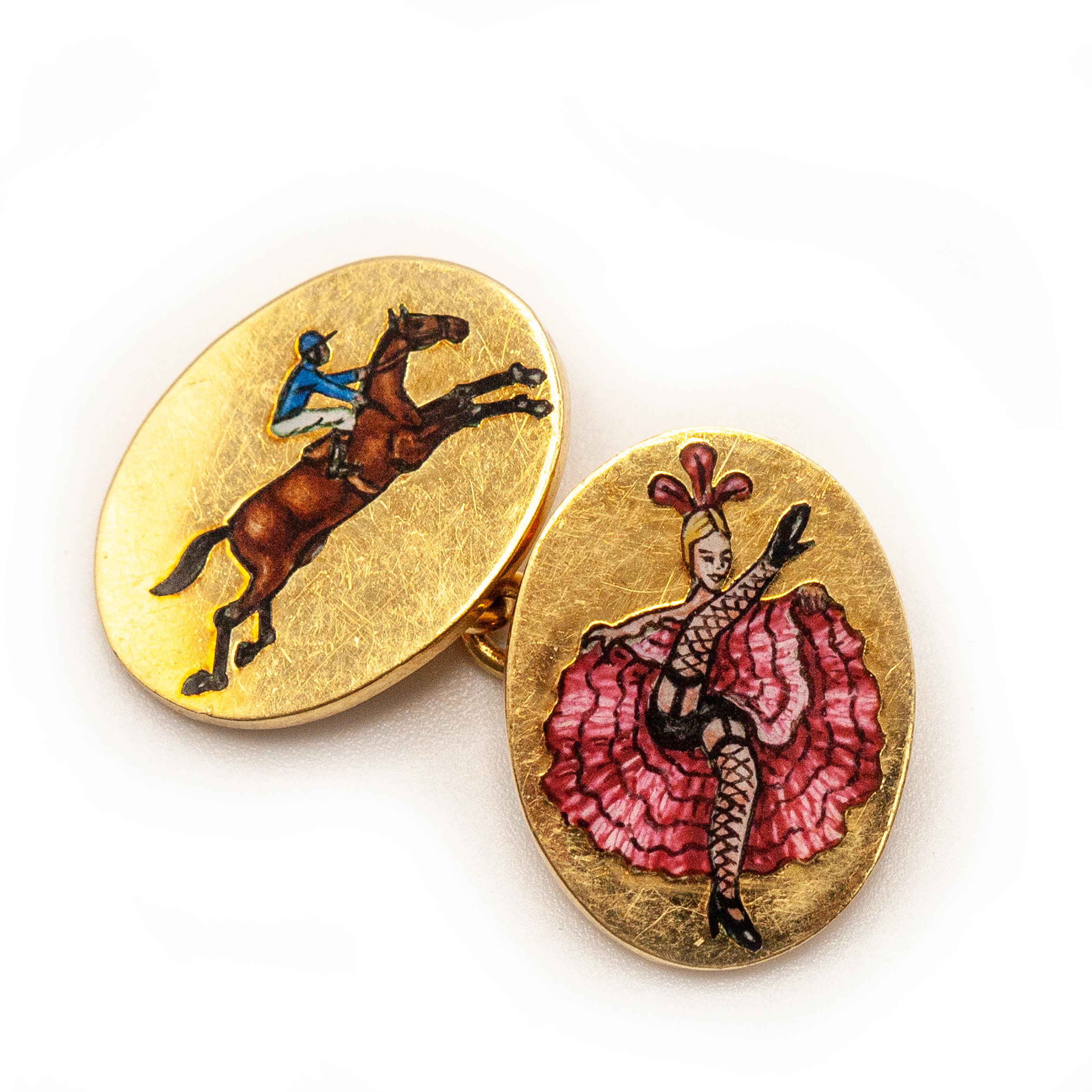 Designer Asprey 18K Gold The Four Vices Enamel Cufflinks In Excellent Condition In New York, NY