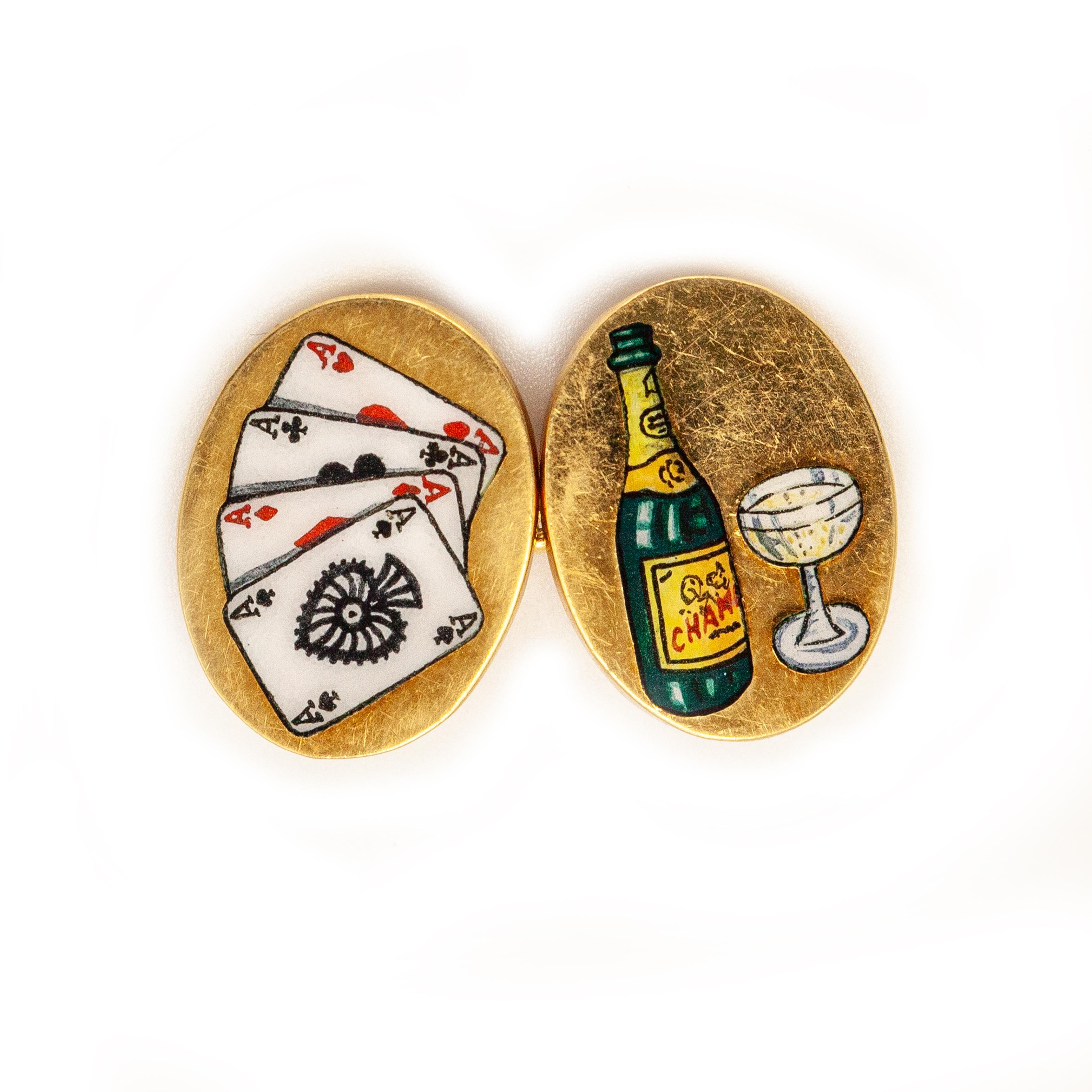 Men's Designer Asprey 18K Gold The Four Vices Enamel Cufflinks