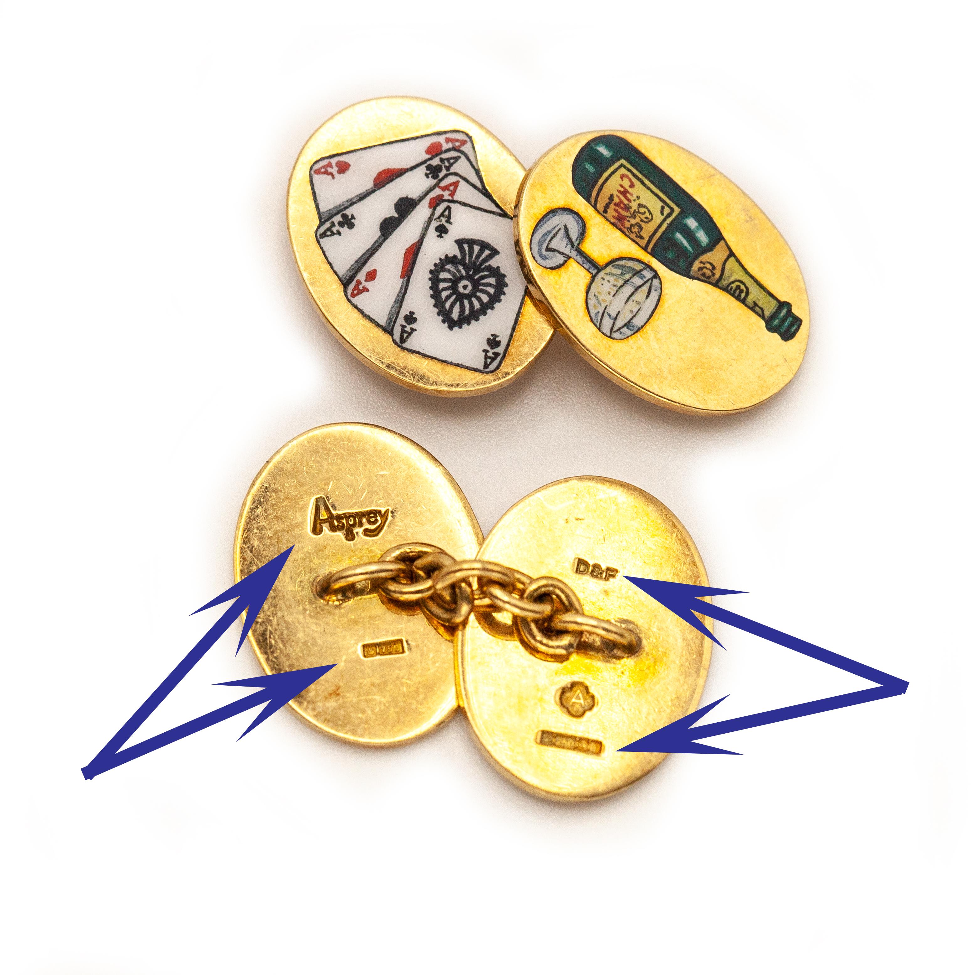 Designer Asprey 18K Gold The Four Vices Enamel Cufflinks 3