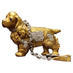 Asprey 18K Platinum Sapphire Spaniel Diamond Pin