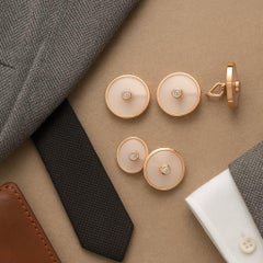 Asprey Boutons de manchette en or rose 18 carats, quartz rose et diamants