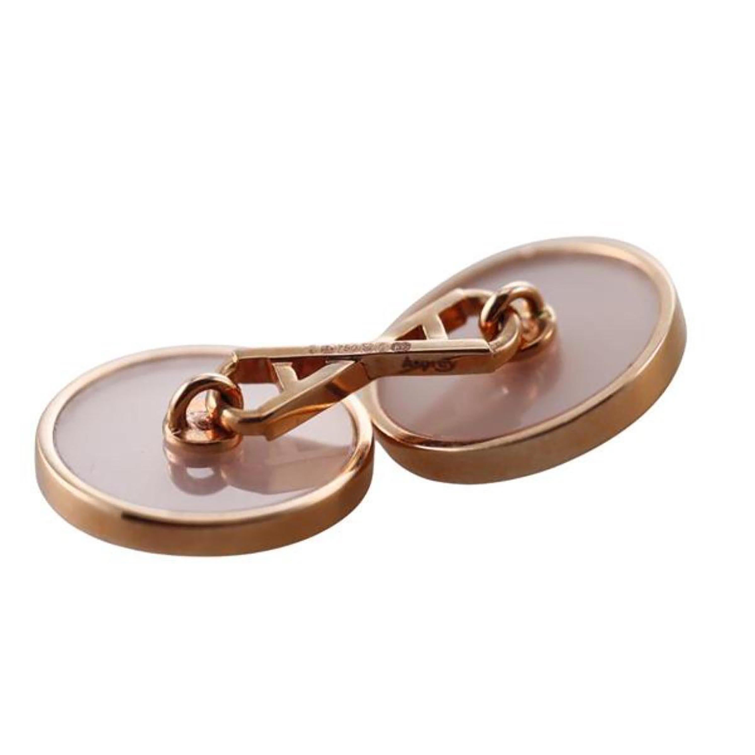 Asprey 18K Rose Gold Rose Quartz and Diamond Cufflinks In Good Condition For Sale In New York, NY