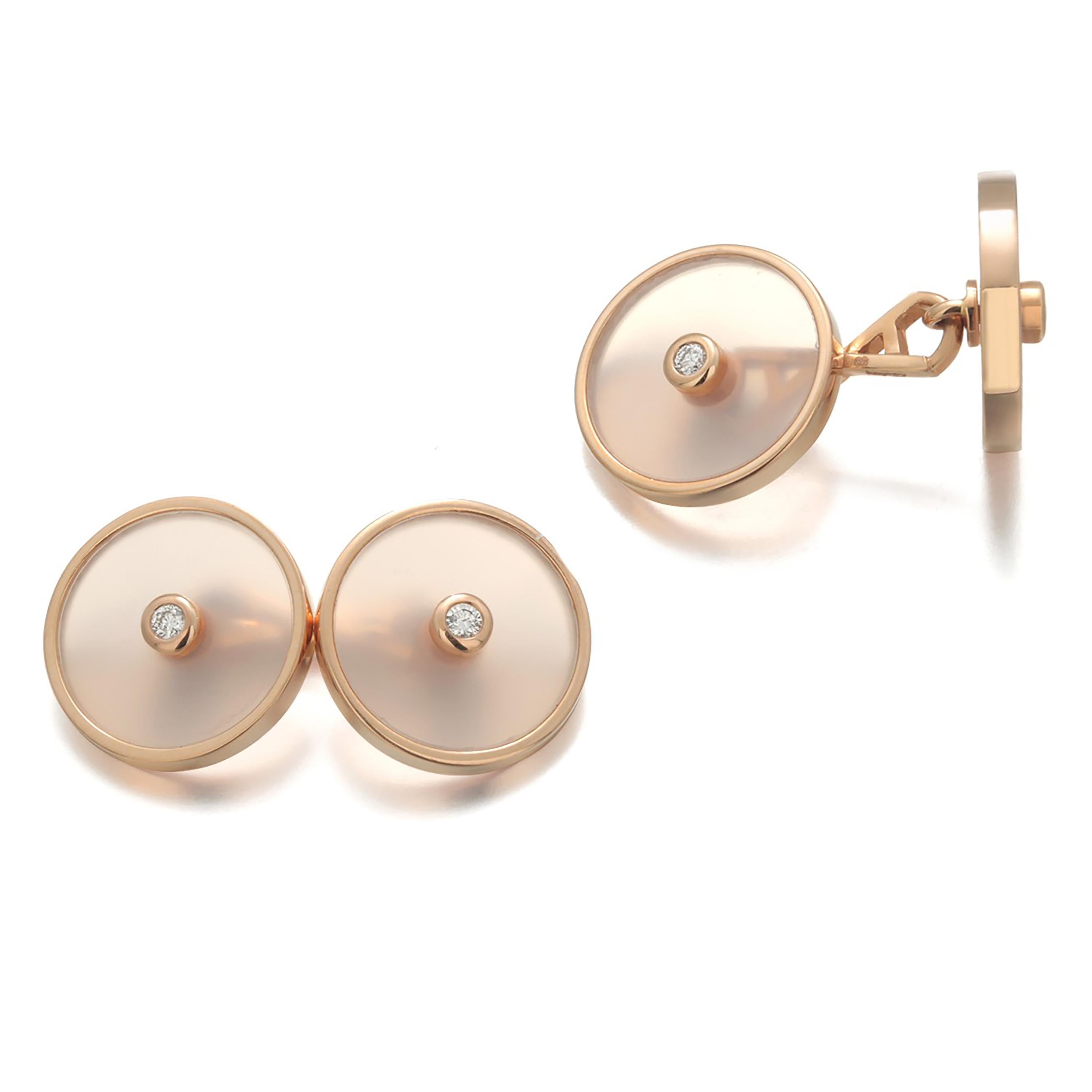 Asprey 18K Rose Gold Rose Quartz and Diamond Cufflinks For Sale 1