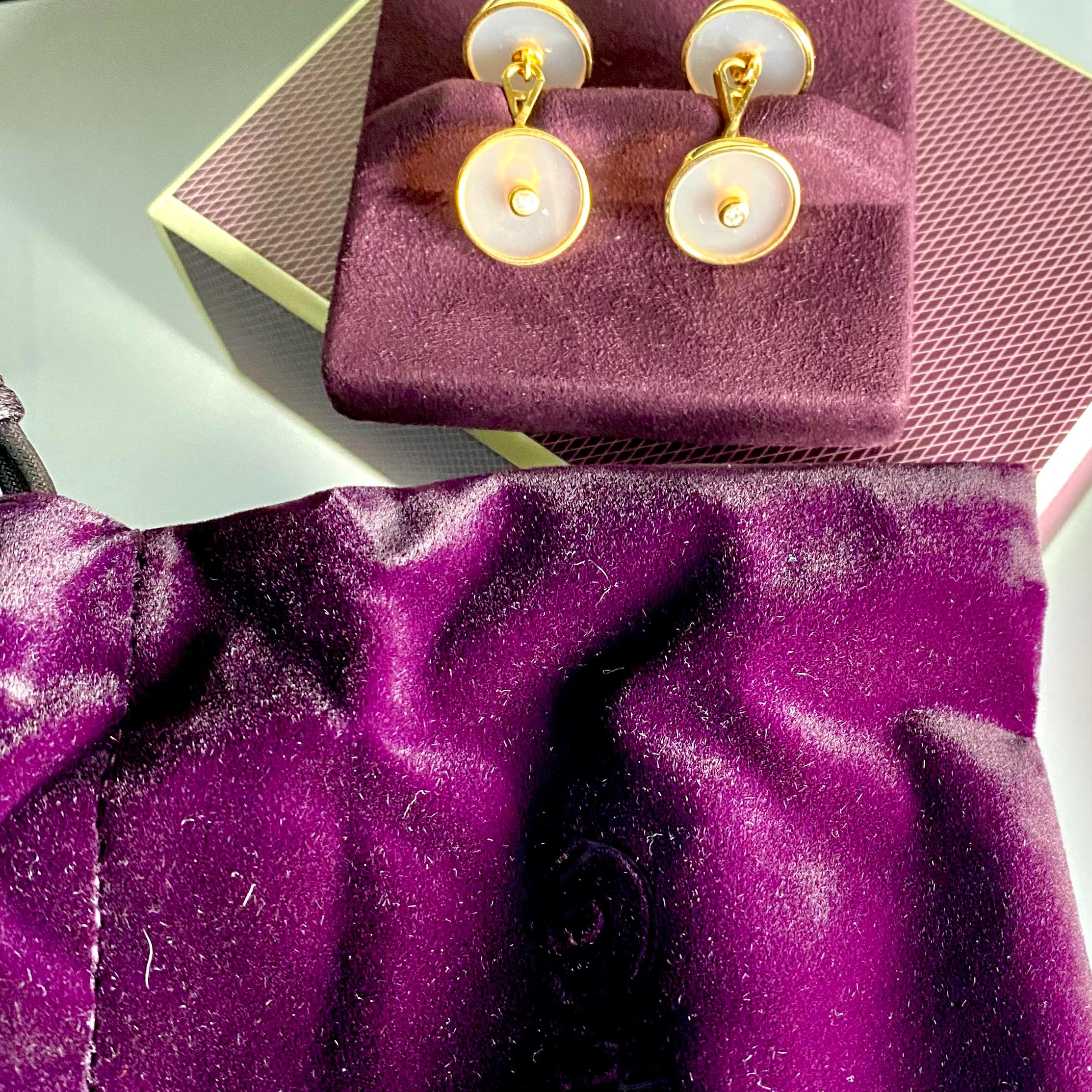 Asprey 18K Rose Gold Rose Quartz and Diamond Cufflinks For Sale 3
