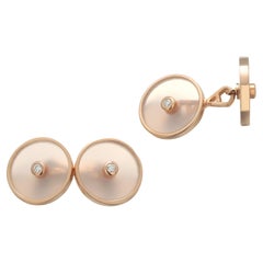 Asprey Boutons de manchette en or rose 18 carats, quartz rose et diamants