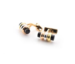 Asprey 18 Karat Tri-Tone Gold and Onyx Cufflinks