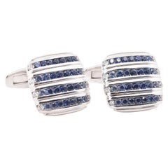 Asprey 18 Karat White Gold Sapphire and Diamond Cufflinks