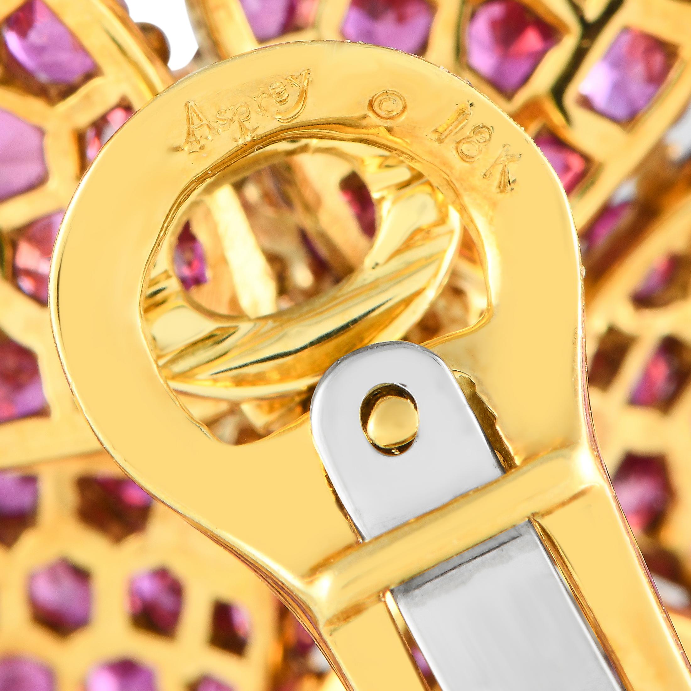 Round Cut Asprey 18K Yellow Gold 1.85ct Diamond and Ruby Clip-On Earrings AS03-111224