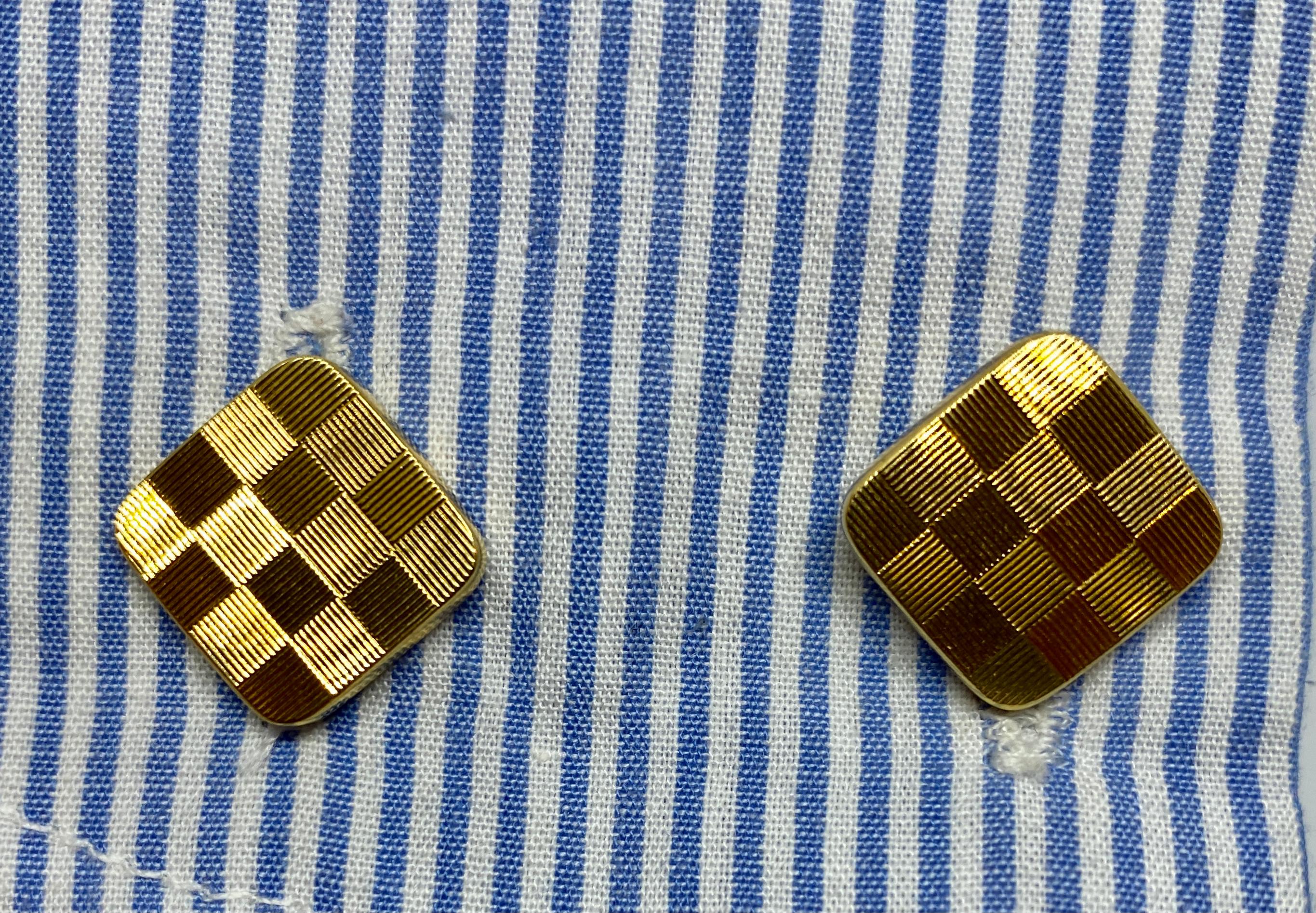 Asprey 18k Yellow Gold Checkerboard Design Cufflinks 1