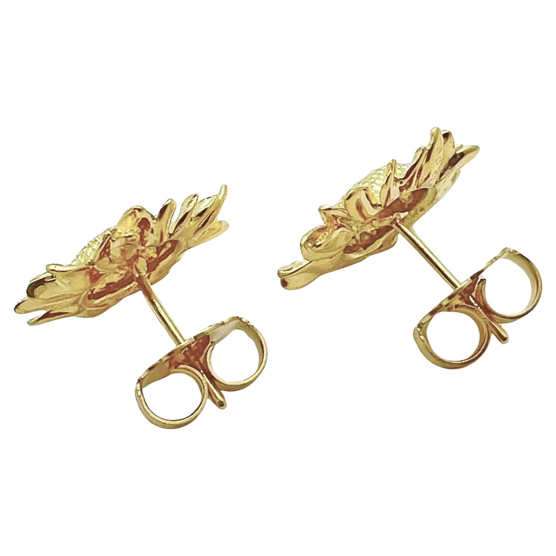 Asprey 18k Yellow Gold Sunflower Stud Earrings In Excellent Condition For Sale In Palm Beach, FL