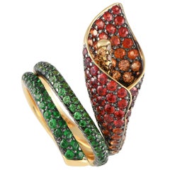 Calla Lily Ring AS02-111224, Asprey 18 Karat Gelbgold Tsavorit und orangefarbener Saphir Calla Lily