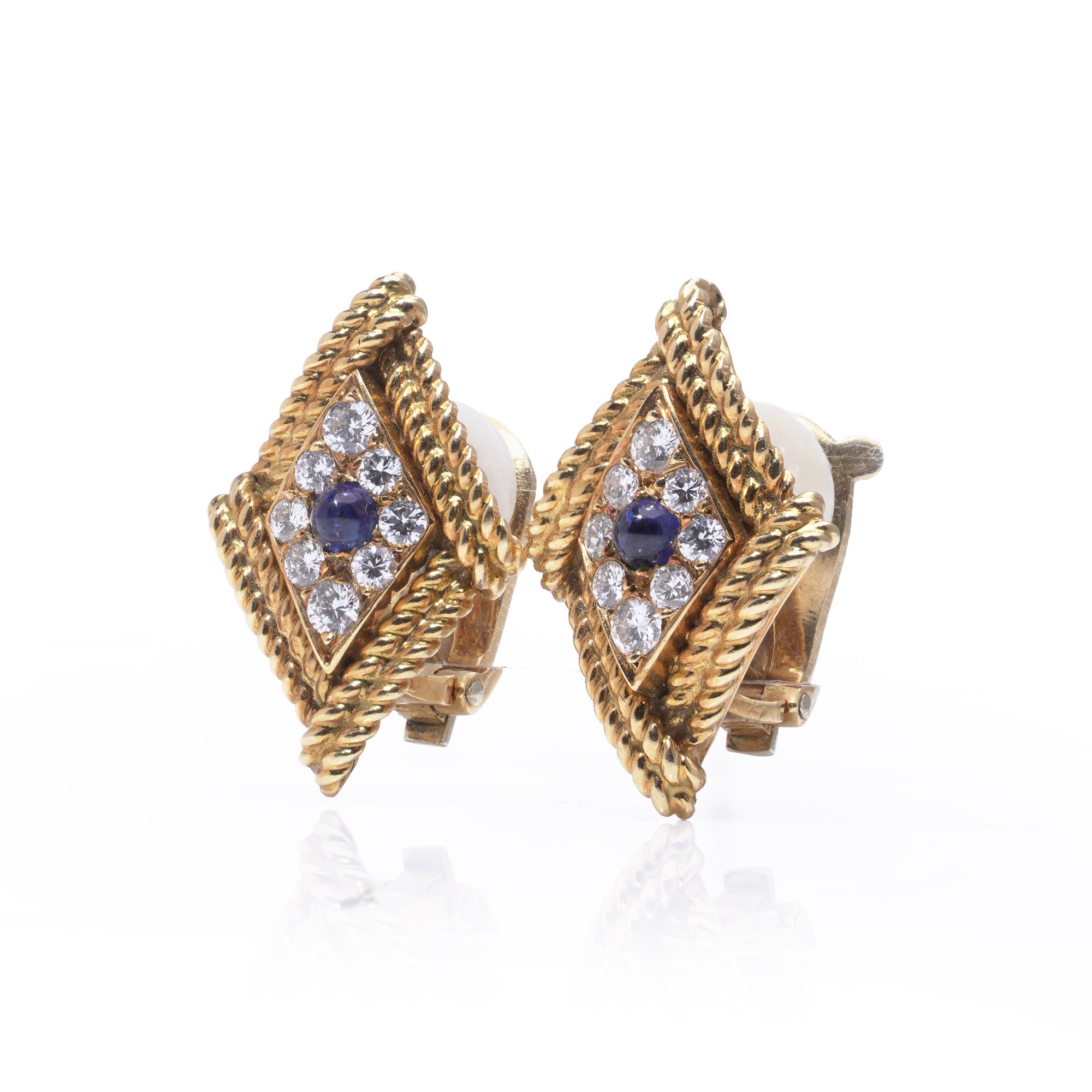Boucles d'oreilles à pince en or 18kt saphir et diamant Asprey Excellent état - En vente à Braintree, GB