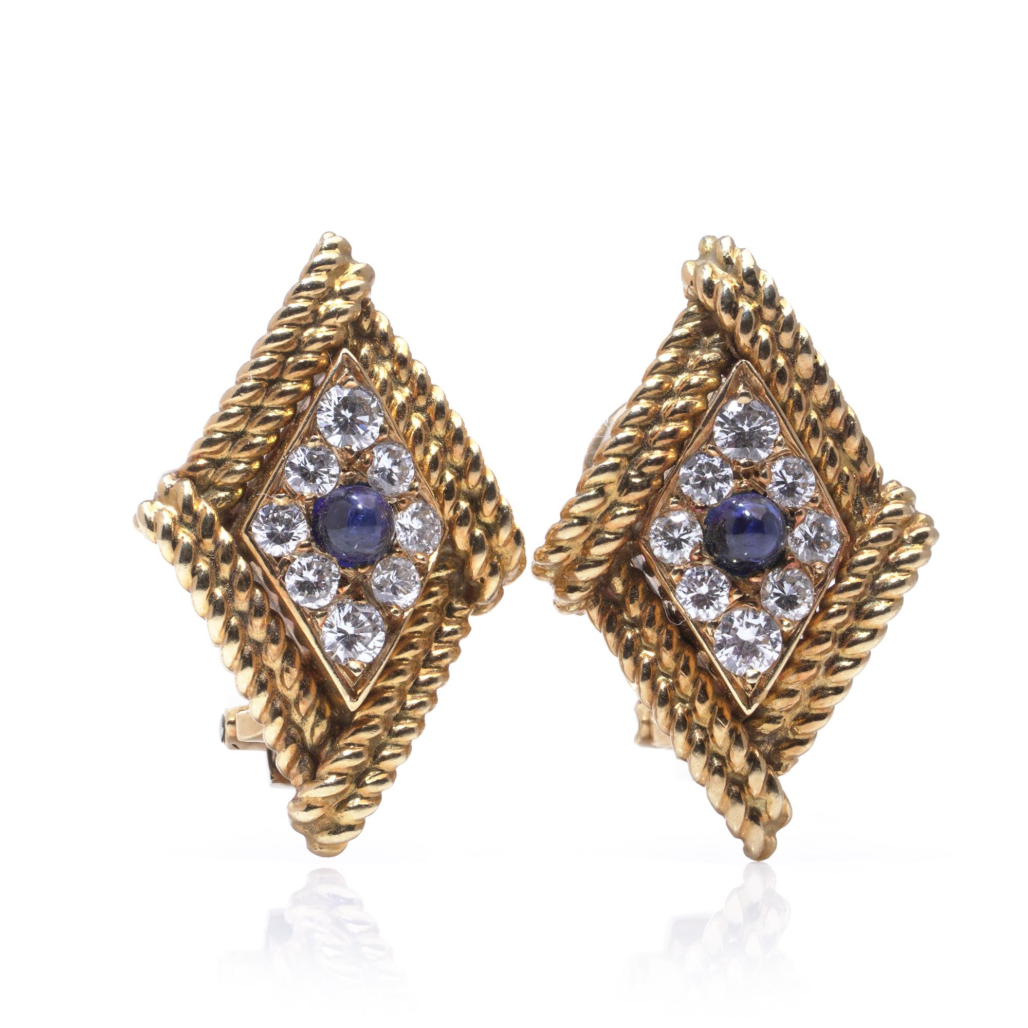 Boucles d'oreilles à pince en or 18kt saphir et diamant Asprey Pour femmes en vente