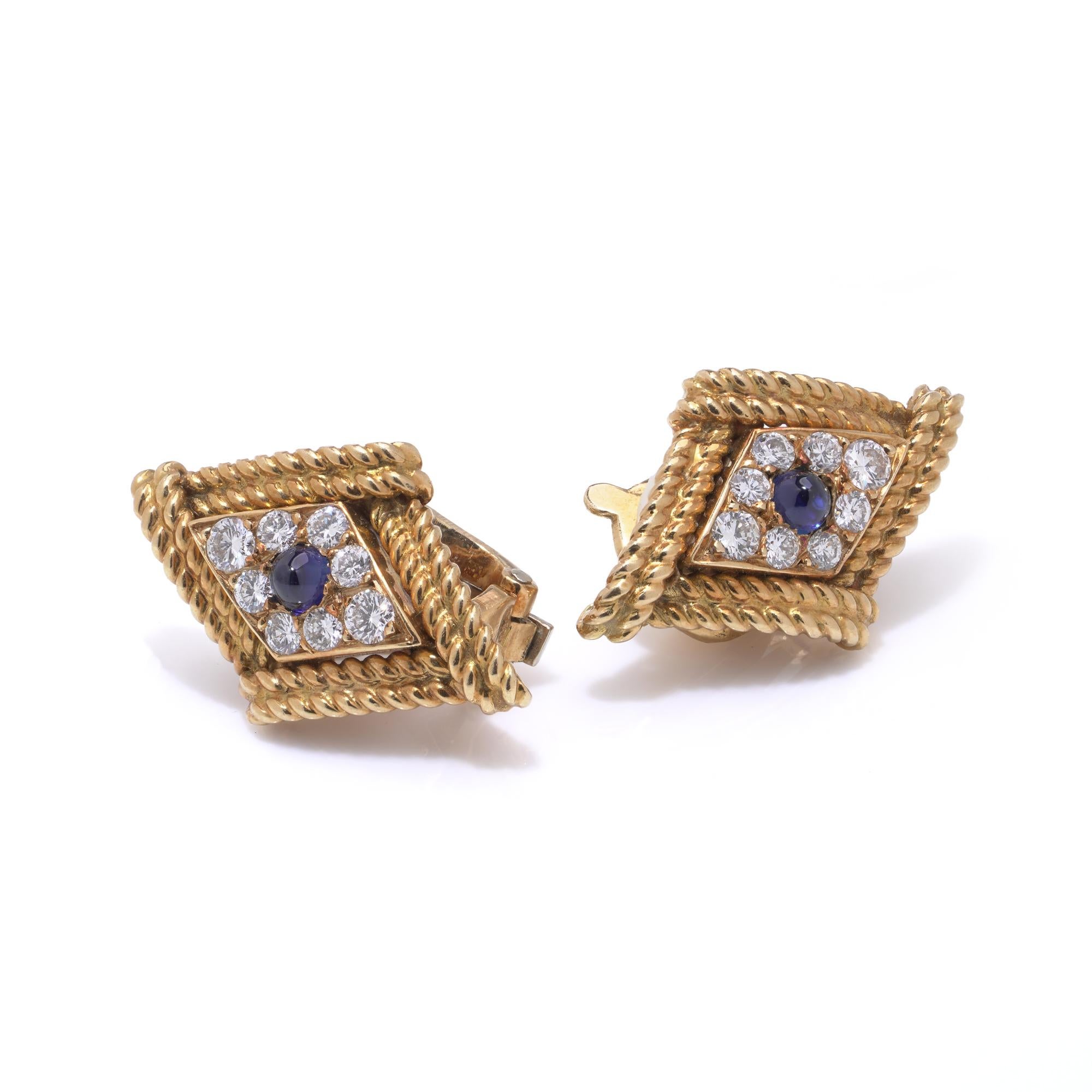 Boucles d'oreilles à pince en or 18kt saphir et diamant Asprey en vente 2