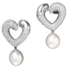 Asprey 18KT White Gold South Sea Pearl and Diamond Day and Night Earrings