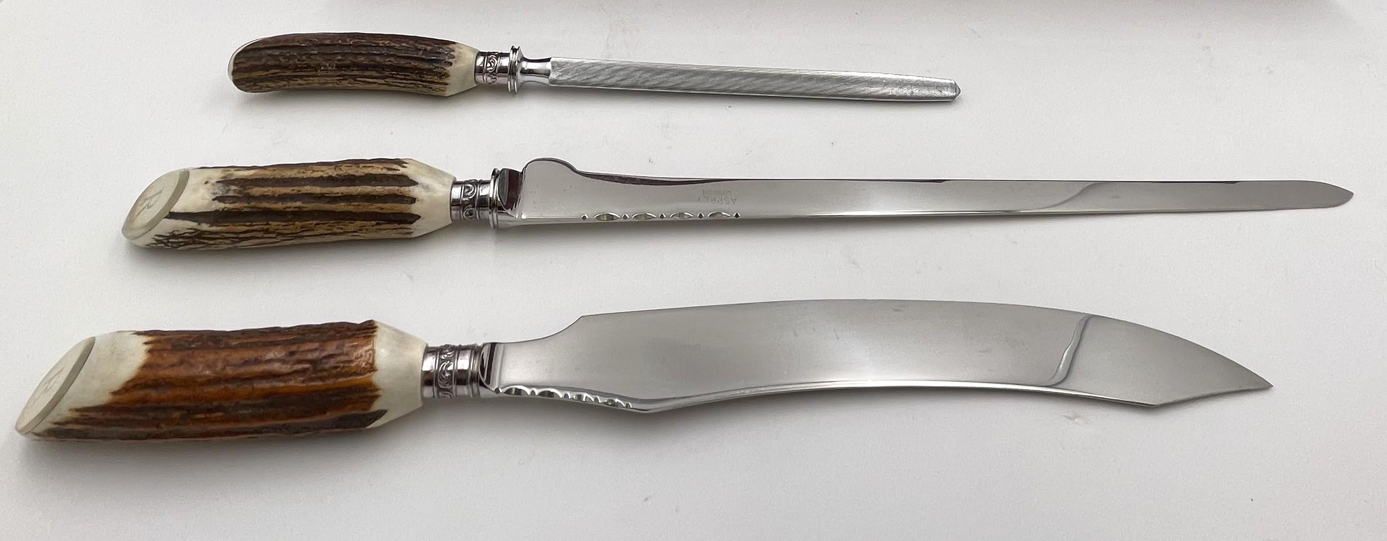 Asprey Set di bistecche e coltelli con manico di corno a 3 livelli e in scatola da 29 pezzi in vendita 3