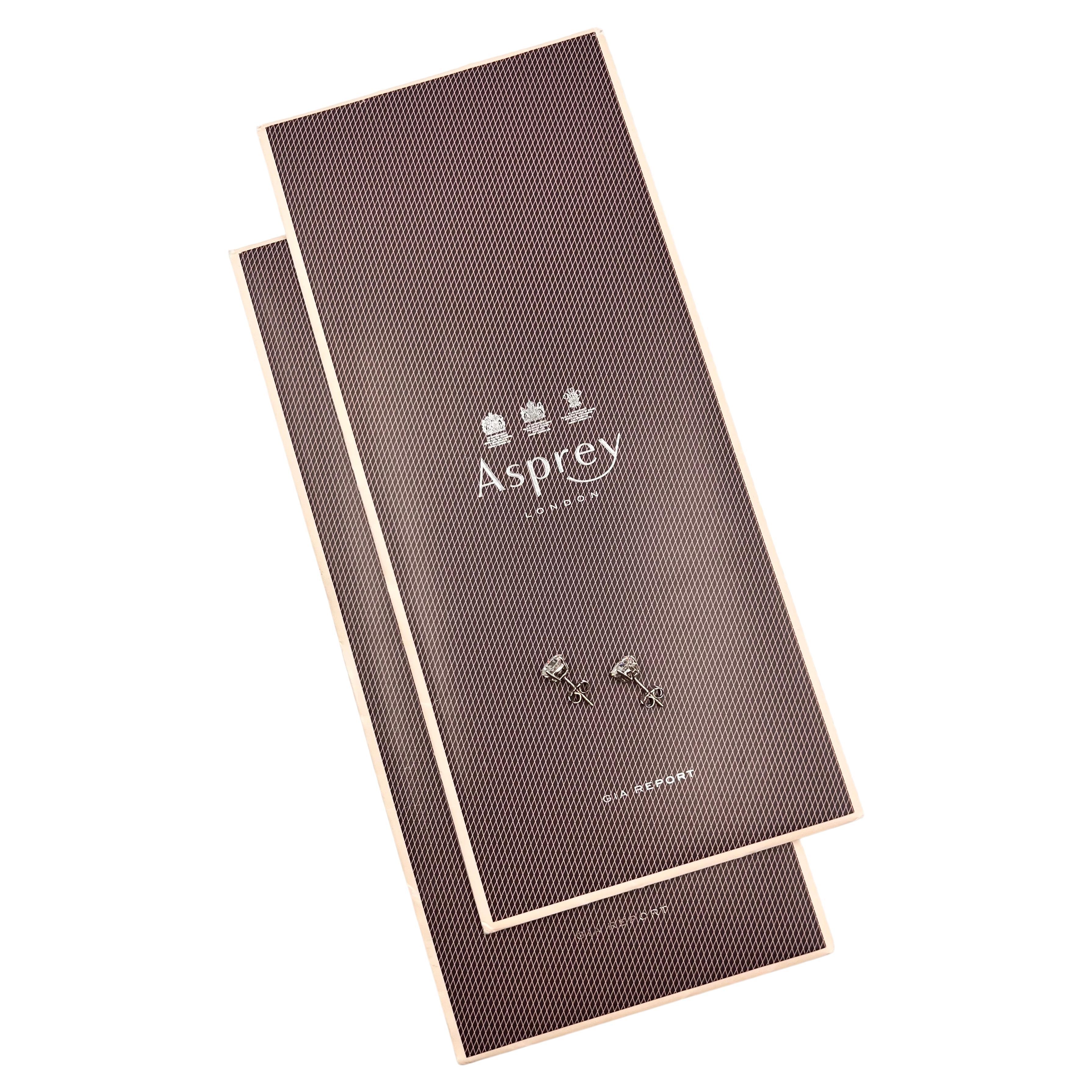 Asprey 3.03ct Round Brilliant Diamond Stud Earrings In Excellent Condition In Palm Beach, FL