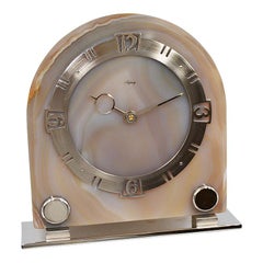 Asprey Art Deco Agate 8 Day Manual Wind Desk Clock, 1930s