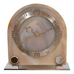 Asprey Art Deco Agate 8 Day Manual Wind Desk Clock, 1930s