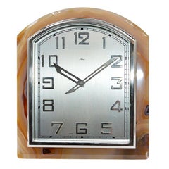 Vintage Asprey Art Deco Agate Stone Clock, circa 1920s