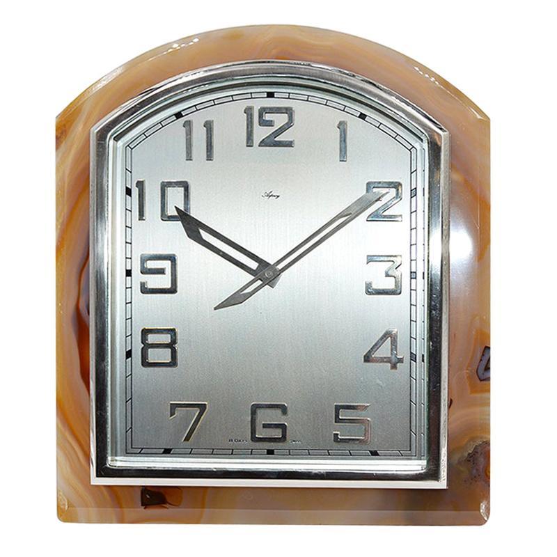 Asprey Art Deco Agate Stone Clock, circa 1920s For Sale