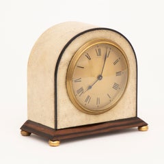 Asprey Art Deco Clock in an Ivory Shagreen on a Macassar Base