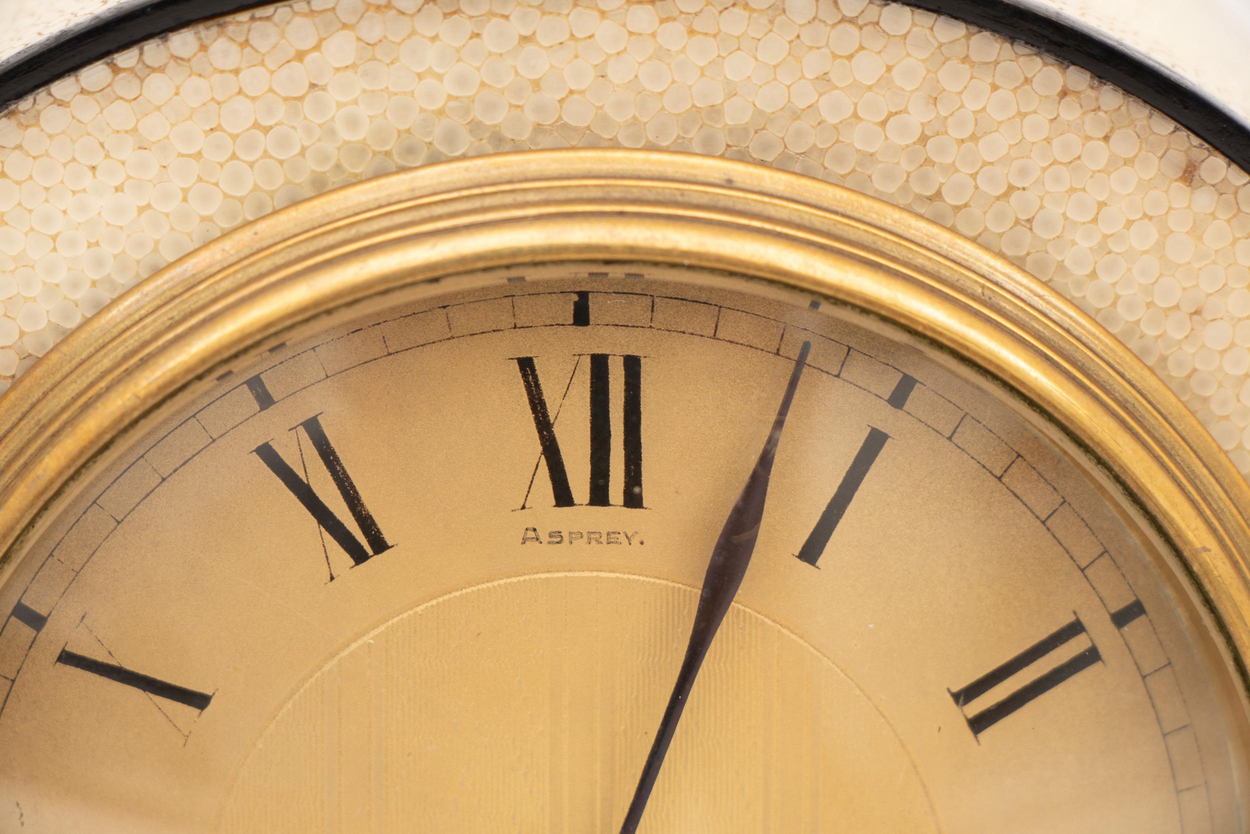Asprey Art Deco Clock in an Ivory Shagreen on a Macassar Base For Sale 1