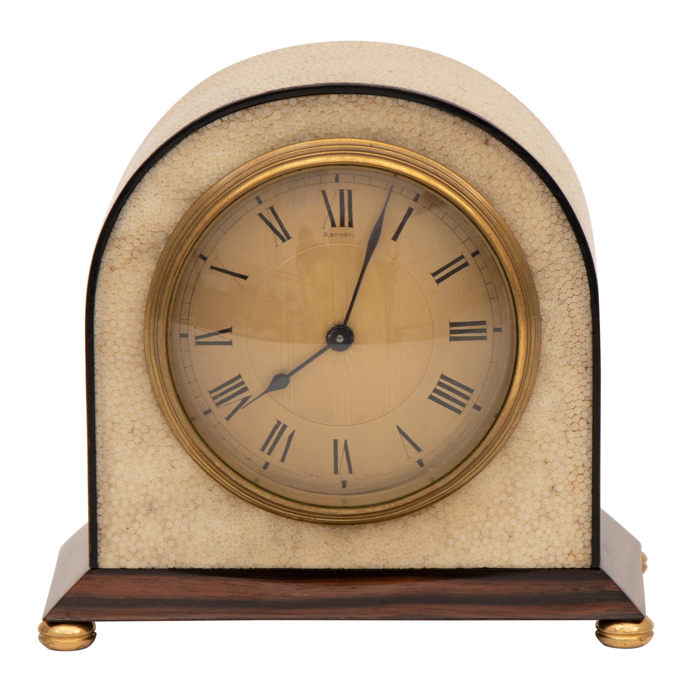 Asprey Art Deco Clock in an Ivory Shagreen on a Macassar Base For Sale