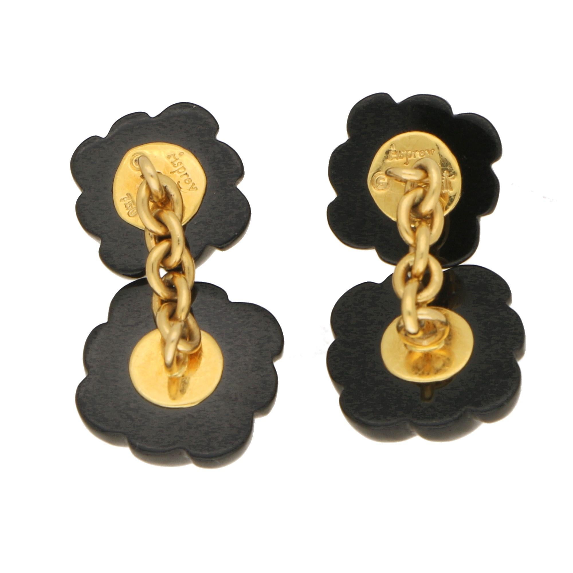 Modern Asprey Black Onyx and Diamond Gold Cufflinks For Sale