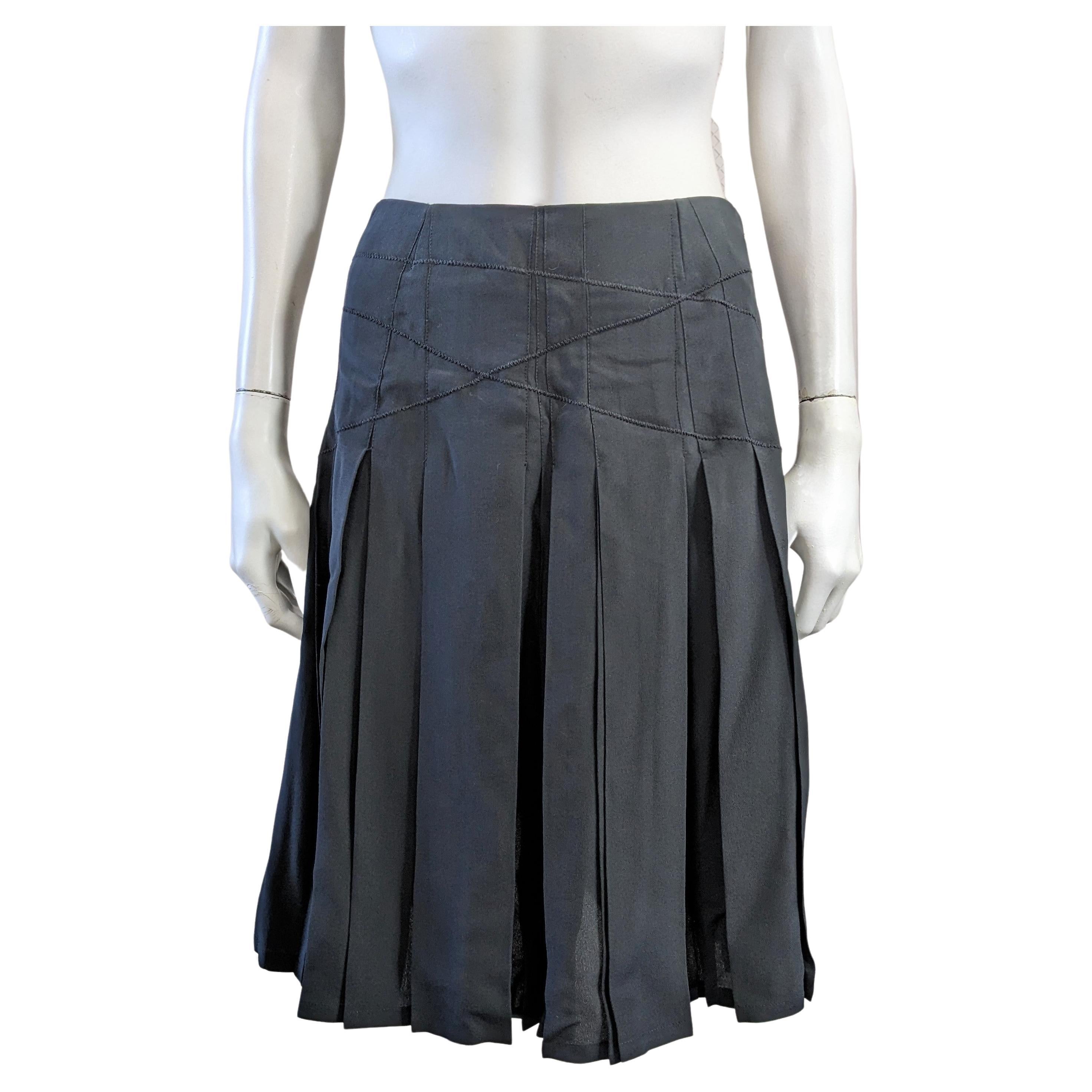 Asprey Black Silk Crepe Pleated Skirt For Sale