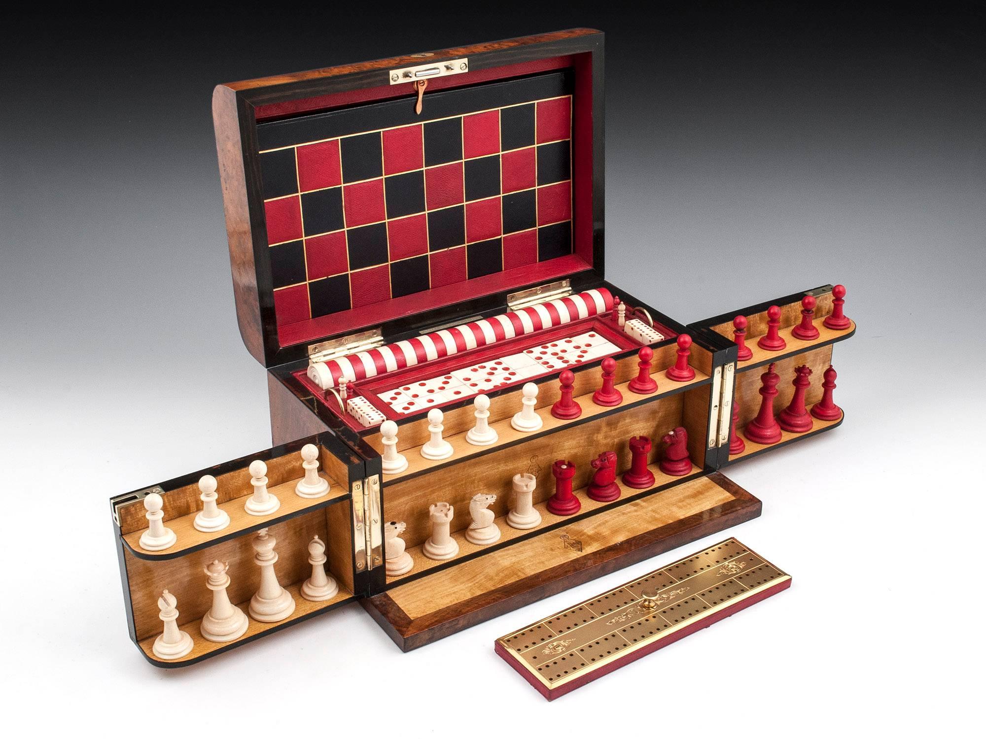 Asprey Burr Walnut Games Chess Backgammon Draughts Box Compendium 19th Century 6