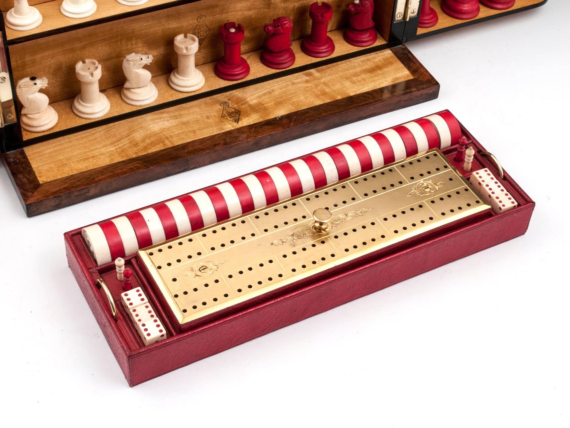 Asprey Burr Walnut Games Chess Backgammon Draughts Box Compendium 19th Century 7