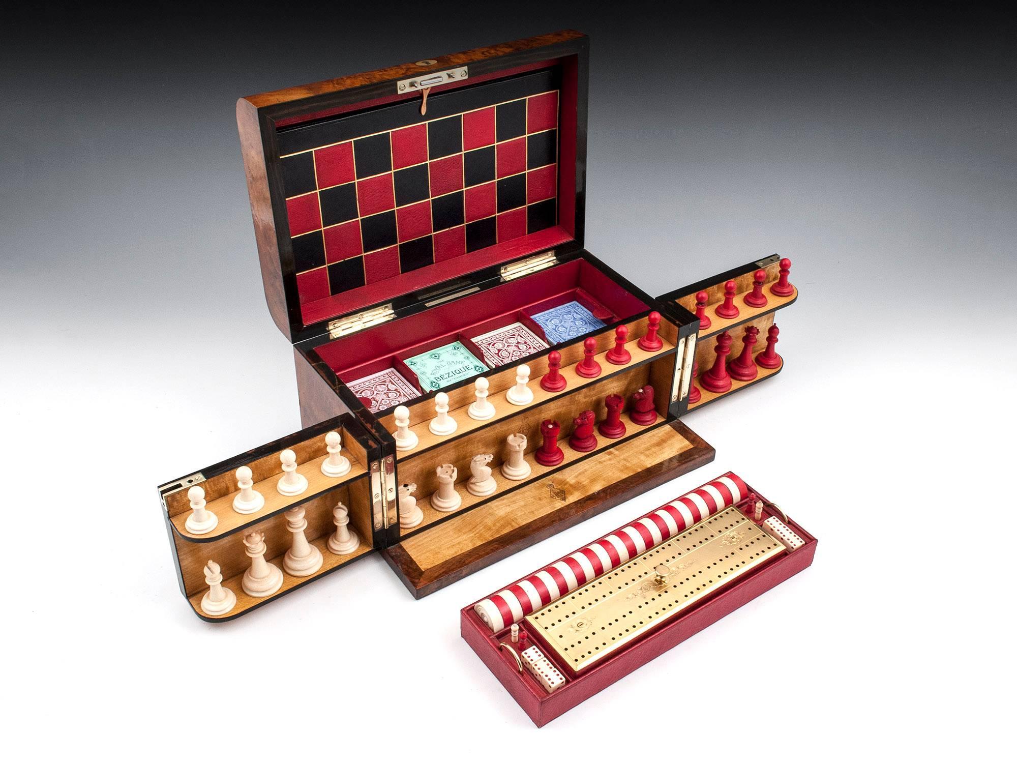 Asprey Burr Walnut Games Chess Backgammon Draughts Box Compendium 19th Century 8