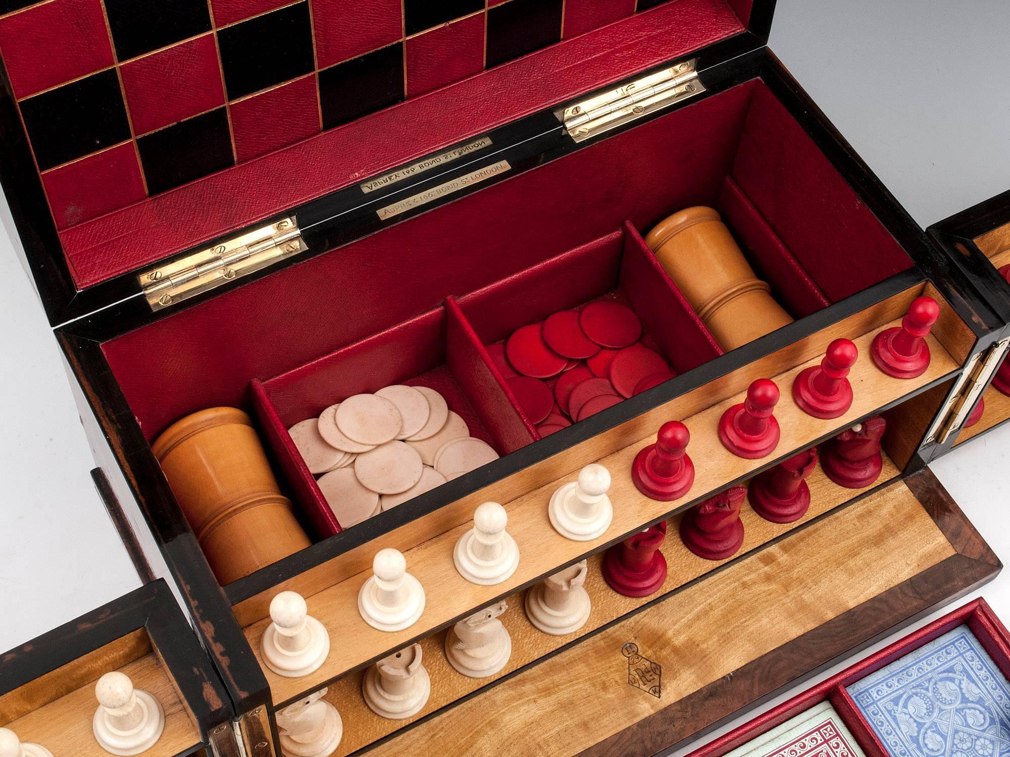 Asprey Burr Walnut Games Chess Backgammon Draughts Box Compendium 19th Century 9