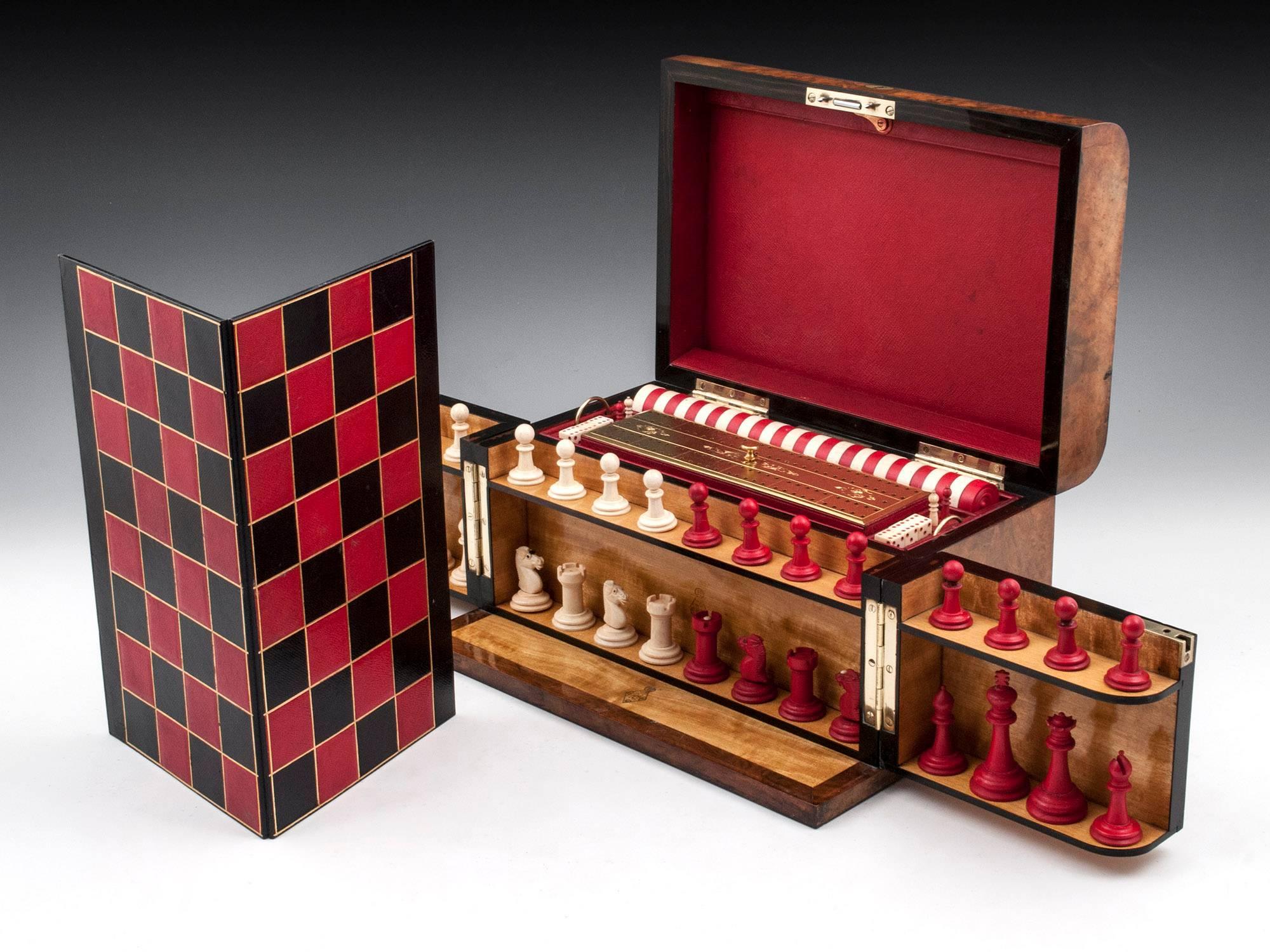 Asprey Burr Walnut Games Chess Backgammon Draughts Box Compendium 19th Century 10