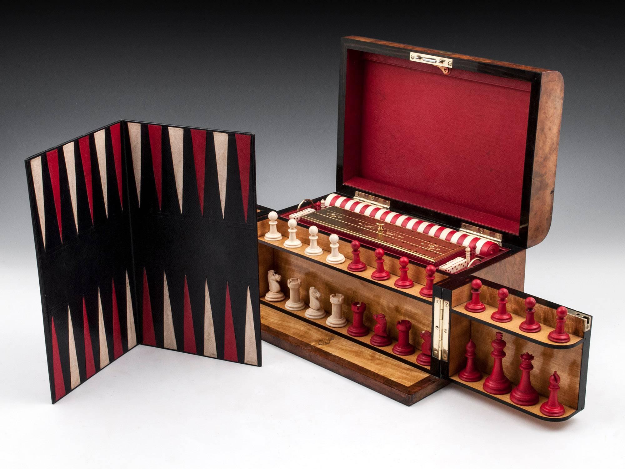 Asprey Burr Walnut Games Chess Backgammon Draughts Box Compendium 19th Century 11